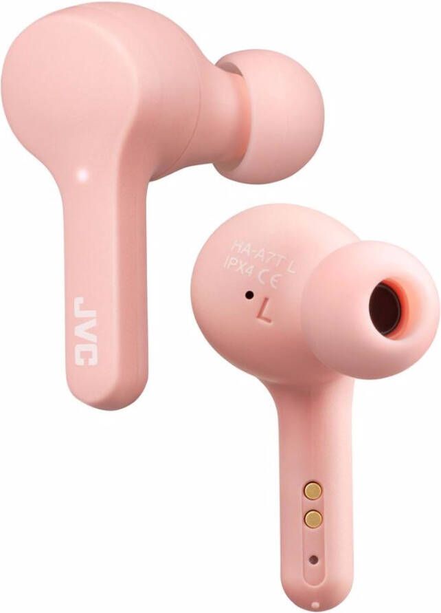 JVC Inner Ear hoofdtelefoon HA A7T Roze Bluetooth met oplaadcase