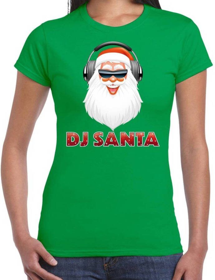 Bellatio Decorations Fout Kerstshirt Groen Dj Santa Met Koptelefoon Voor Dames S Kerst T shirts