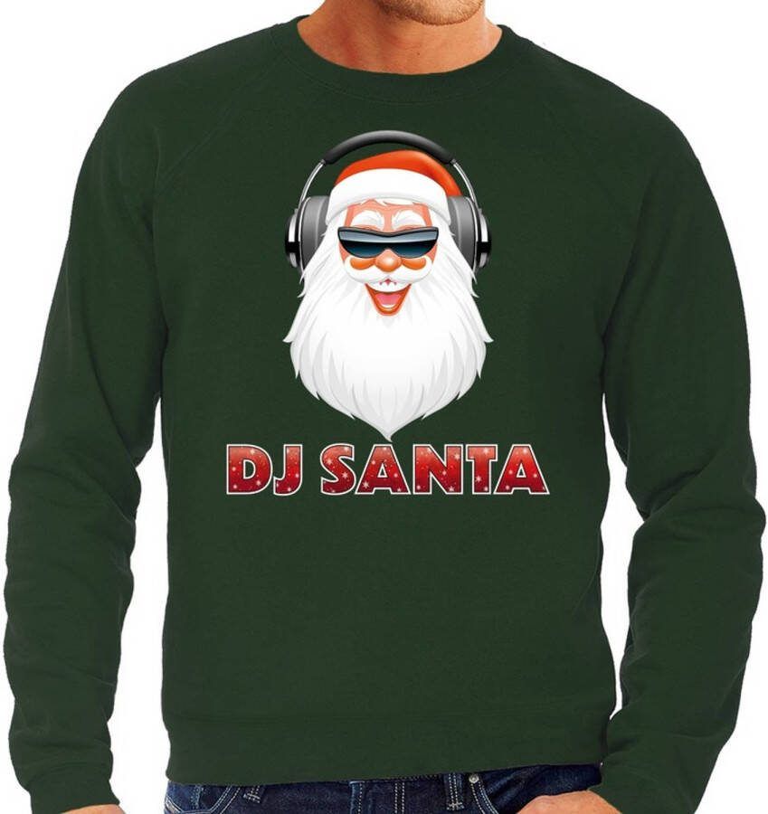 Bellatio Decorations Foute Kersttrui Dj Santa Met Koptelefoon Groen Voor Heren S(48) Kerst Truien