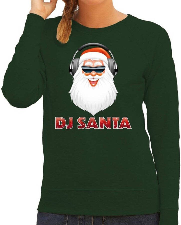 Bellatio Decorations Foute Kersttrui Groen Dj Santa Met Koptelefoon Voor Dames S(36) Kerst Truien