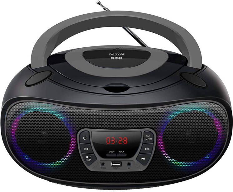 Denver Draagbare Boombox Bluetooth Fm Radio Met Led Verlichting Cd Speler Aux Aansluiting Tcl212bt Grijs