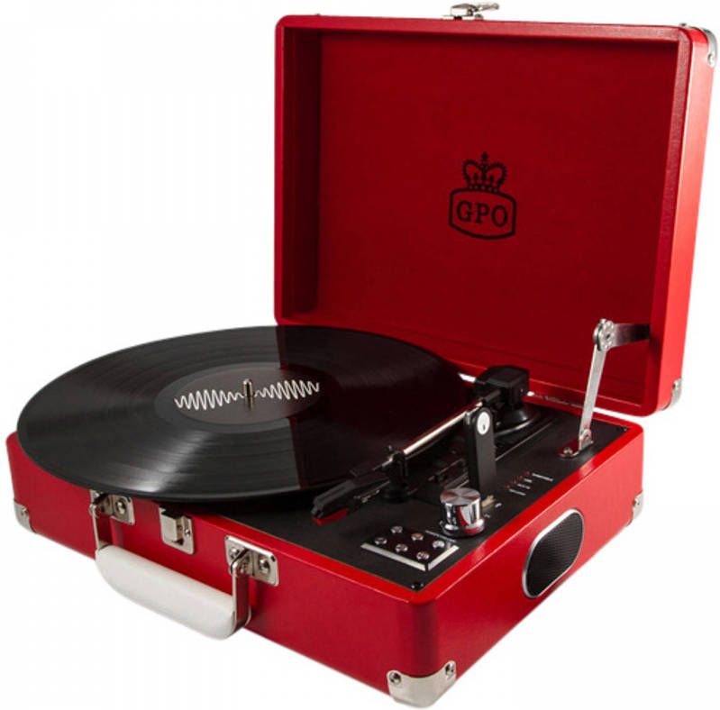 GPO ATTACHERED Kofferplatenspeler met ingebouwde speakers Rood