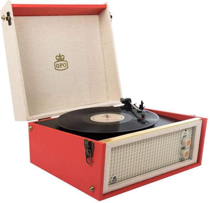 GPO: Kofferplatenspeler incl. ingebouwde speakers op poten Rood