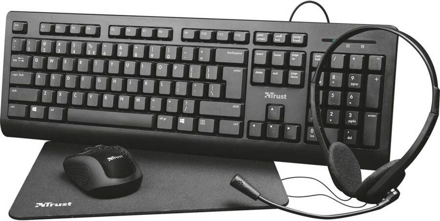 Trust Primo 4 in 1 Home Office Set Met Headset, Toetsenbord(Azerty ), Muis En Muismat
