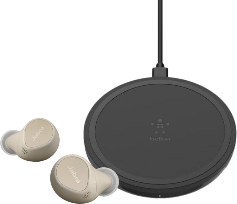 Jabra Elite 7 Pro Goud Beige + Belkin Boost Up Draadloze Oplader 10W Zwart