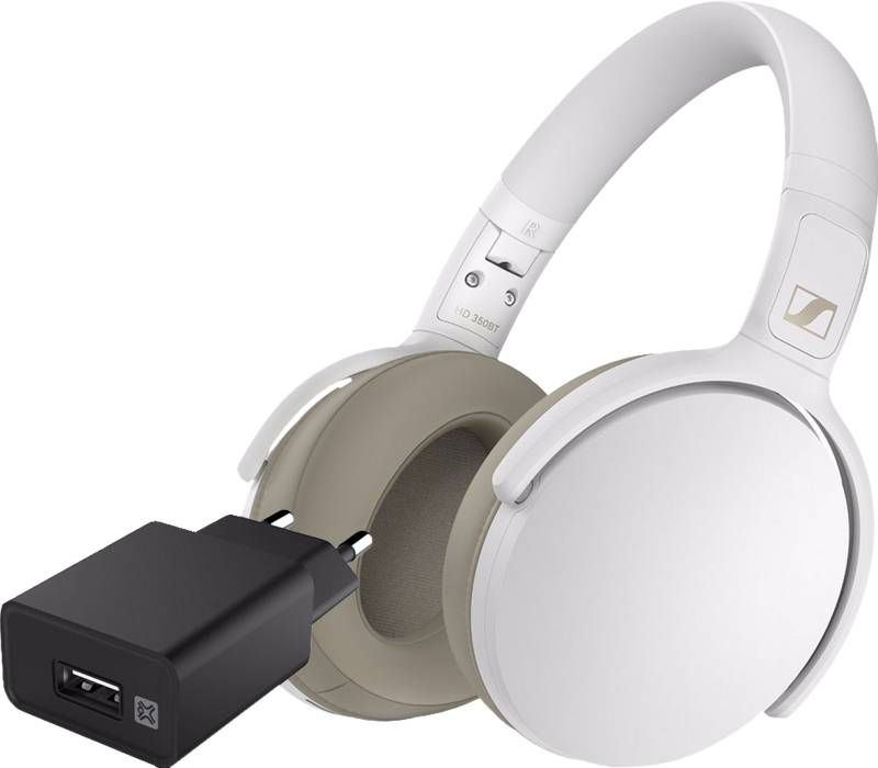 Sennheiser HD350BT Wit + XtremeMac Oplader met Usb A Poort 12W