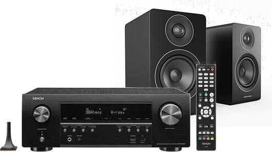 Denon Doubledeal Avr s750H receiver + Acoustic Energy AE100 speakers Zwart