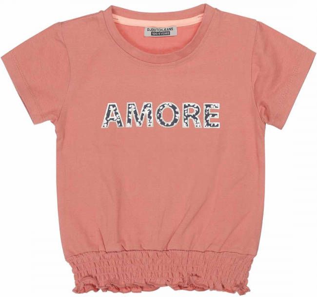 DJ Dutchjeans ! Meisjes Shirt Korte Mouw -- Steenrood Katoen/elasthan