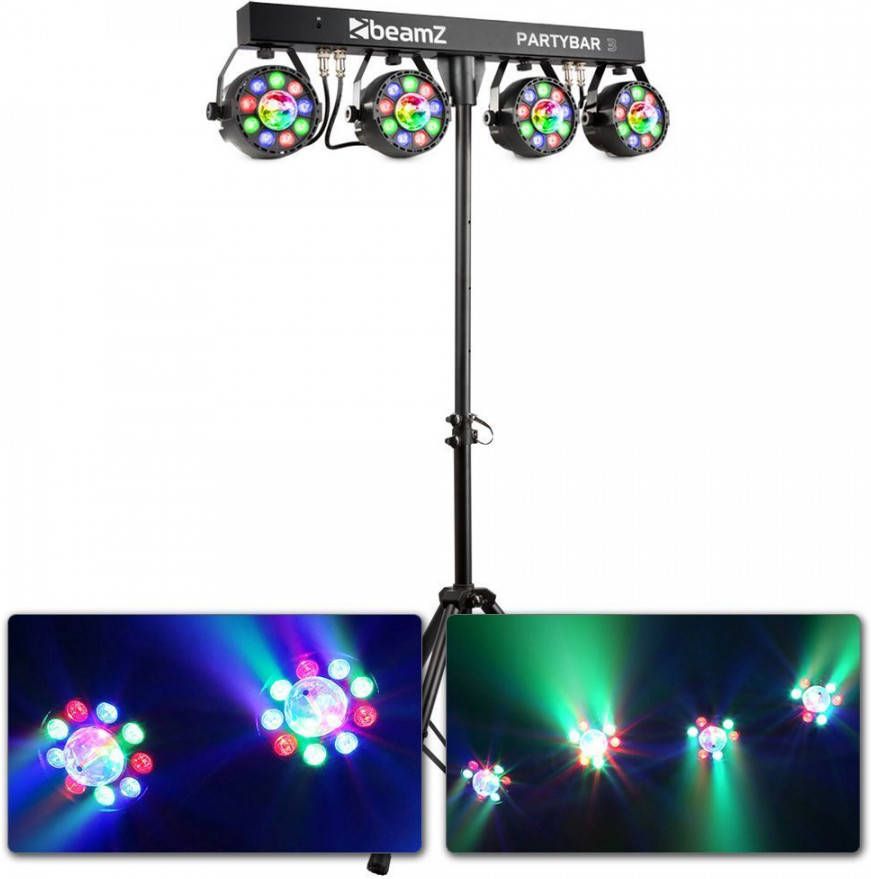 BeamZ Partybar3 lichtset 4 PAR spots, 4 Magic Balls + stand