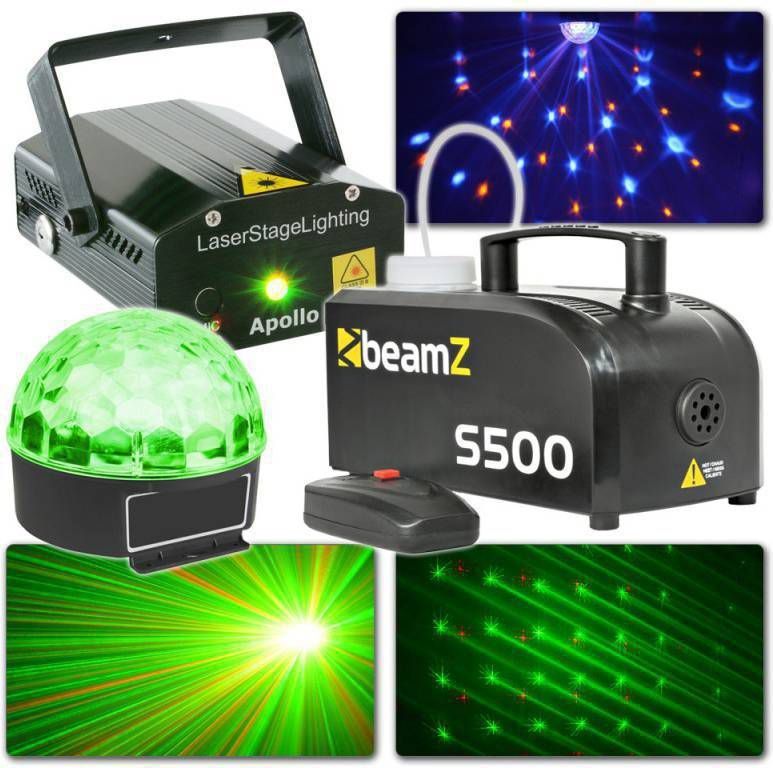 BeamZ licht en laser disco set(met Jelly Ball, laser en rookmachine )