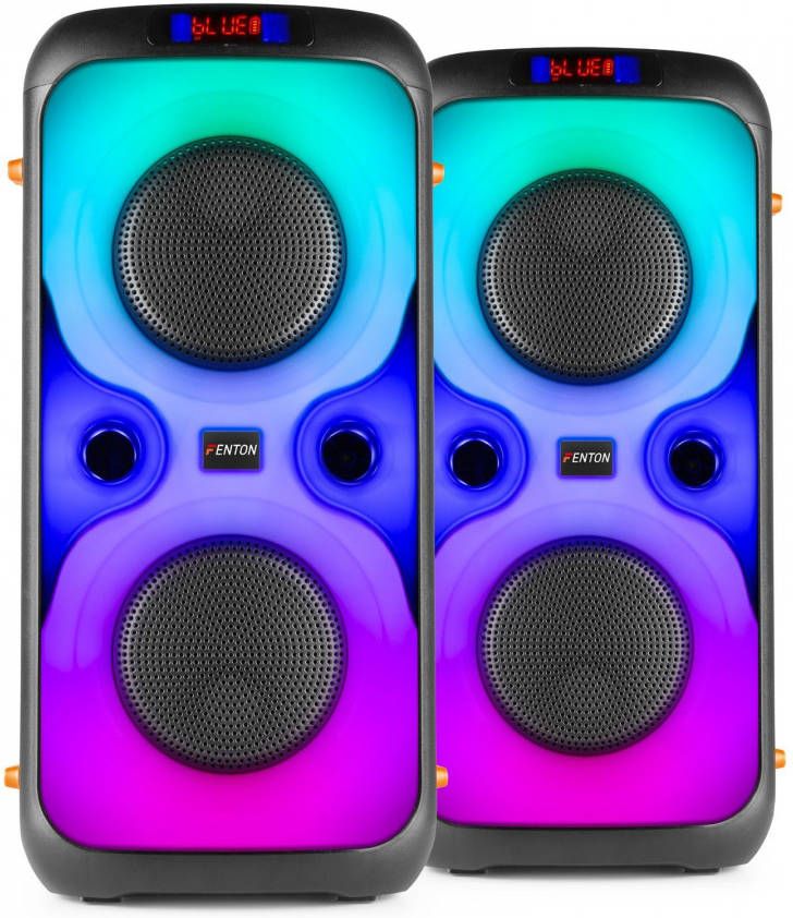 Fenton BoomBox440 set 2 accu partyboxen met microfoon en LED&apos, s