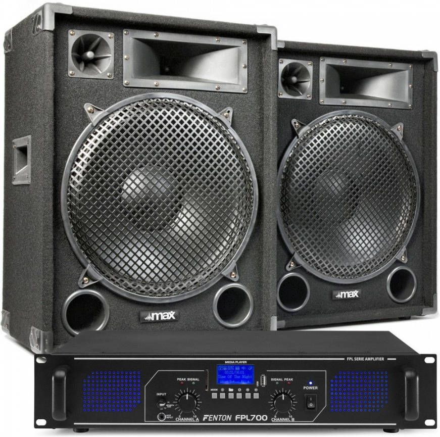 Fenton MAX15 DJ luidspreker en Bluetooth versterker combinatie 2000W