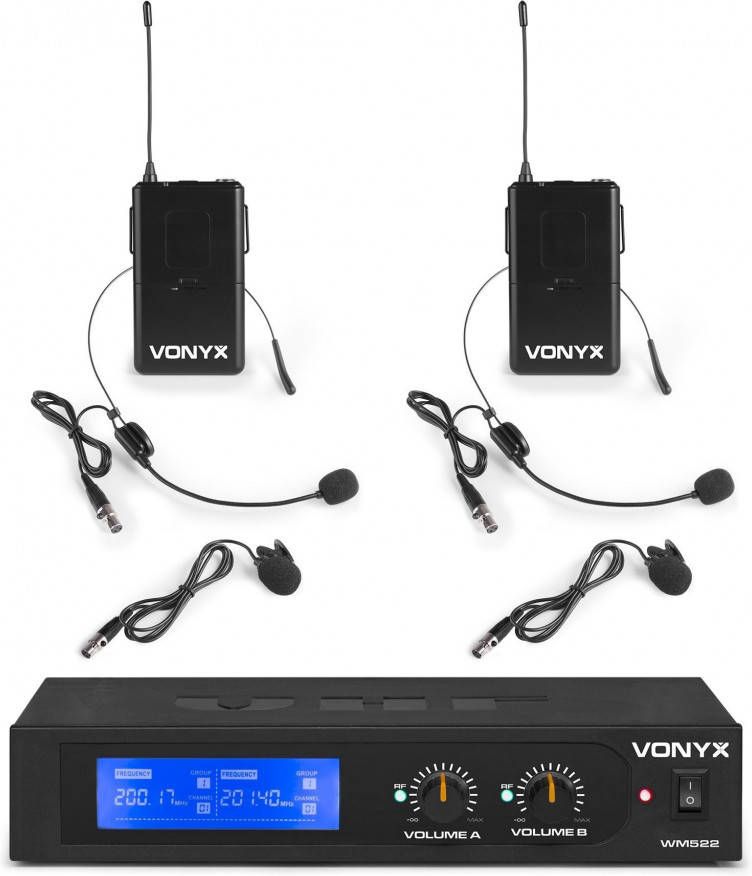 2e keus Vonyx WM522B draadloze headset microfoonset 2-kanaals VHF