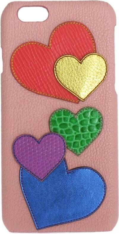 Dolce & Gabbana Pink Leather Heart Phone Cover , Roze, Unisex