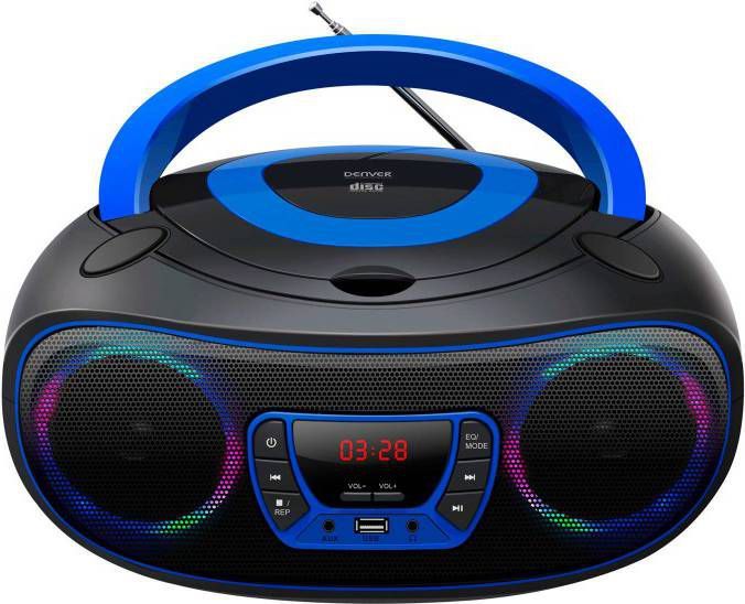 Denver Draagbare Boombox Bluetooth Fm Radio Met Led Verlichting Cd Speler Aux Aansluiting Tcl212bt Blauw